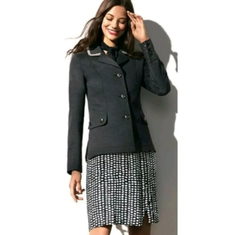 CABI Crew Blazer Ponte Knit Charcoal Trim Button